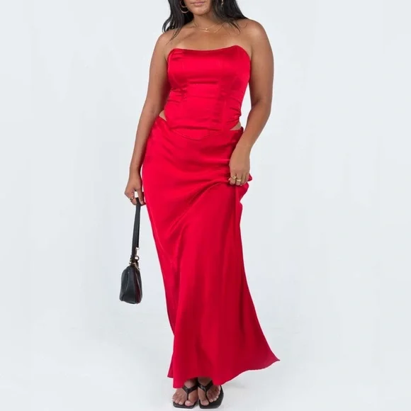 chinese dress ladies Princess Polly Women's Radioactive Bias Cut Satin Maxi Dress - Red main image 1